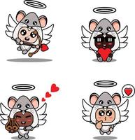 vetor ilustração desenho animado animal mascote traje personagem rato cupido conjunto agrupar