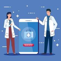 médicos com smartphone, conceito de medicina online vetor