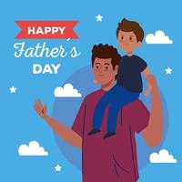 cartão de feliz dia dos pais com o pai carregando o filho vetor