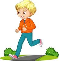 menino fazendo exercício de corrida personagem de desenho animado isolado vetor