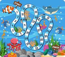 jogo de tabuleiro de caminho em tema subaquático com animais marinhos