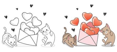 gatos adoráveis estão abrindo páginas para colorir desenhos de cartas de amor para crianças vetor