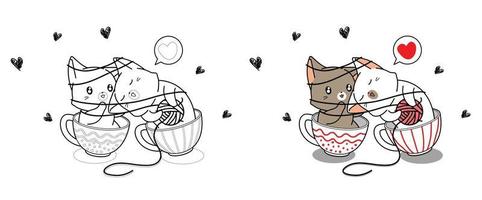 Lindo casal gato está amando na copa desenho animado para colorir vetor