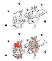 Gatos Cupido para colorir desenho animado do Dia dos Namorados para crianças vetor