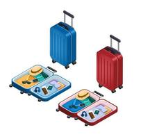 mala de viagem ou bagagem símbolo conjunto isométrico ilustração vetor