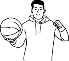 ilustração do uma homem apaixonadamente segurando uma basquetebol vetor