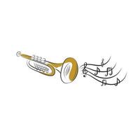 vetor mão desenhado ilustração do trompete. Preto e branco, isolado em branco.