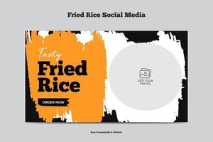 modelo de miniatura de vídeo de arroz frito design de capa de vídeo de menu de comida saborosa vetor