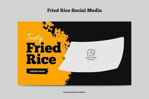 modelo de miniatura de vídeo de arroz frito design de capa de vídeo de menu de comida saborosa vetor