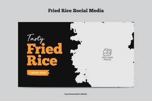 modelo de miniatura de vídeo de arroz frito design de capa de vídeo de menu de comida saborosa vetor