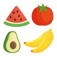 conjunto de ícones de frutas e vegetais saudáveis e frescos vetor