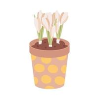 argila Panela com tulipas isolado em branco fundo. jardim equipamento, ferramenta. sazonal jardim trabalhar. Primavera vetor ilustração.