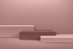 exibição de cubo rosa abstrato para produto no site moderno. renderização de fundo de luxo com pódio e cena de parede de textura de ouro rosa mínimo, forma geométrica de renderização 3D ilustração vetorial vetor