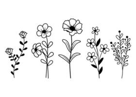 mão desenhado flores silvestres vetor coleção minimalista estilo vetor ilustração isolado em branco