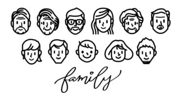 conjunto de ícones de rosto de família. vetor de linha.