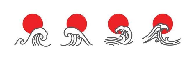 ilustração do vetor de onda e sol vermelho no Japão