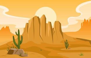 dia no vasto deserto americano ocidental com ilustração da paisagem do horizonte de cactos