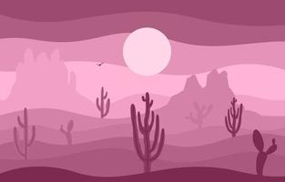 dia no vasto deserto americano ocidental com ilustração da paisagem do horizonte de cactos vetor