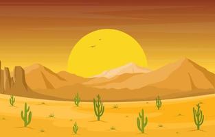 dia no vasto deserto americano ocidental com ilustração da paisagem do horizonte de cactos vetor