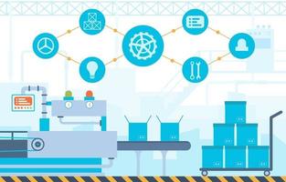 ilustração de correia transportadora de fábrica industrial e montagem robótica vetor