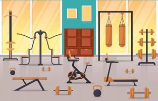 ilustração em vetor fitness ginásio interior com equipamento de musculação