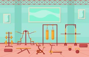 ilustração em vetor fitness ginásio interior com equipamento de musculação