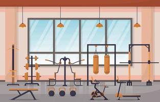 ilustração em vetor fitness ginásio interior com equipamento de musculação