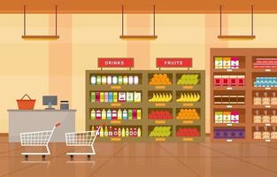 ilustração plana interior de supermercado mercearia