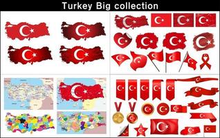 mapa da Turquia com bandeira definida vetor