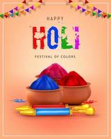 colorida holi festival celebração, indiano holi festival do cores retrato bandeira, saudações, folheto, poster vetor
