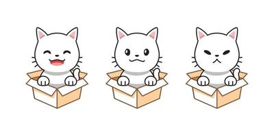 vetor desenho animado ilustração conjunto do branco gato mostrando diferente emoções dentro cartão caixas