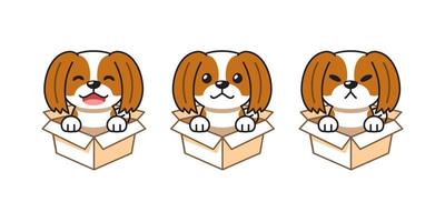 vetor desenho animado ilustração conjunto do shih tzu cachorro mostrando diferente emoções dentro cartão caixas
