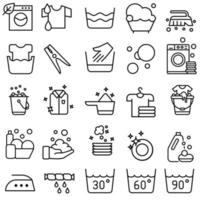 lavando ícone vetor definir. lavanderia ilustração placa coleção. lavar símbolo ou logotipo.