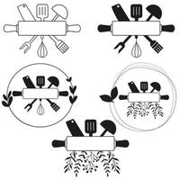 cozinha monograma ícone vetor definir. cozinha Dividido quadro, Armação ilustração. cozinhando símbolo ou logotipo.