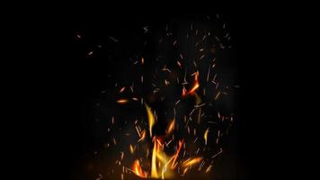 fogo voando faíscas em um fundo preto para suas artes