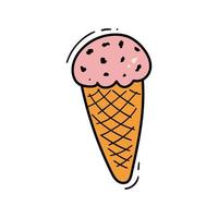 rabisco gelo creme bola dentro uma waffle cone isolado em uma branco fundo. mão desenhado vetor ilustração para camiseta Projeto