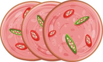 linguiça fatiada de mortadela com pimenta isolada vetor