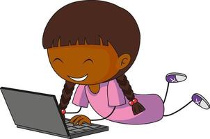uma criança rabiscada usando um personagem de desenho animado de laptop isolado vetor