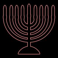 néon chanukah menorah judaico feriado candelabro com velas Israel vela suporte vermelho cor vetor ilustração imagem plano estilo