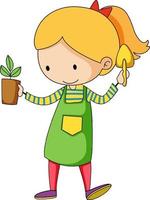 pequeno jardineiro doodle personagem de desenho animado vetor