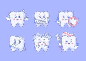 fofa dentes. saudável e doente, engraçado e triste dentes vetor personagens.