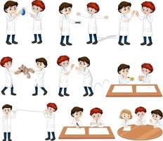 conjunto de jovem cientista em diferentes poses personagem de desenho animado vetor