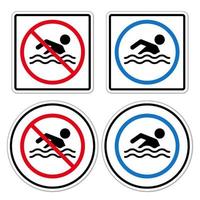 não nadar zona permitido Cuidado proibido placa símbolo pictograma conjunto banimento silhueta arredondado ícone vetor