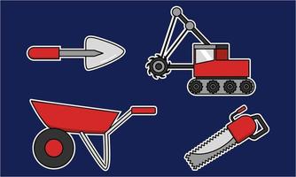 construção equipamento adesivo ícones vetor