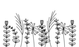 Preto silhuetas do grama, flores e ervas isolado em branco fundo vetor