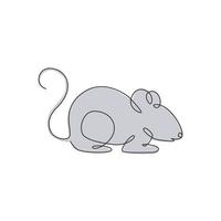 desenho de linha única contínua do ratinho fofo para a identidade do logotipo. conceito de mascote animal mamífero engraçado ratos para ícone do clube de amante de animais de estimação. ilustração em vetor design gráfico moderno de uma linha