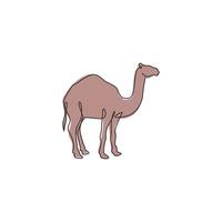 um único desenho de linha de forte camelo árabe do deserto para a identidade do logotipo. conceito de animal mamífero bonito para ícone de criação de gado. linha contínua moderna desenhar ilustração vetorial de design gráfico vetor