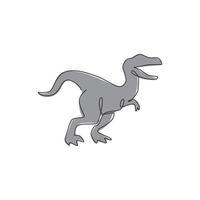 um desenho de linha contínua de animal raptor agressivo para a identidade do logotipo. conceito de mascote de dinossauros para ícone de museu pré-histórico. ilustração gráfica de vetor de desenho de linha única dinâmica