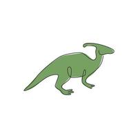 um único desenho de linha de parasaurolophus agressivo para a identidade do logotipo. conceito de mascote animal Dino para ícone de parque temático pré-histórico. ilustração em vetor gráfico design moderno linha contínua