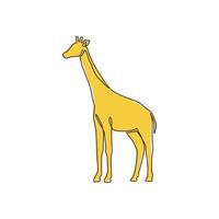 um desenho de linha contínua de girafa bonita para a identidade do logotipo do zoológico nacional. conceito de animal adorável mascote alto para o ícone do parque de conservação. ilustração do gráfico vetorial moderna de desenho de linha única vetor